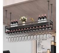 Portabottiglie rotondo industriale sospeso, mensole galleggianti per unità bar, portabottiglie capovolto con braccio, portabottiglie da soffitto con portabicchieri, per bar, caffetteria, cuc