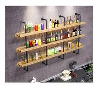 Portabottiglie rustico in legno - Scaffale da parete a 3 ripiani per bottiglie di liquore per cucina e sala da pranzo, soluzione multifunzionale