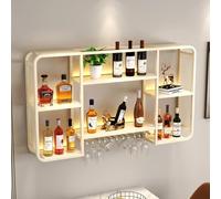 Portabottiglie sospese, scaffale per esposizioni in bottiglia da bar, tazze di vino montate a parete in metallo, supporto per bar galleggianti multifunzionali con luci a LED, calice moderno di