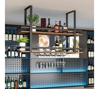 Portabottiglie sospeso al soffitto, mensole sospese in metallo a 2 strati Portabicchieri da vino montato a parete Portabottiglie decorativo sospeso con porta calici, per cucina bar caffetteria ( Size