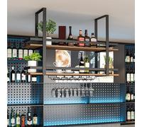 Portabottiglie sospeso al soffitto, mensole sospese in metallo a 2 strati Portabicchieri da vino montato a parete Portabottiglie decorativo sospeso con porta calici, per cucina bar c(Size:120x30x80cm)