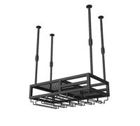Portabottiglie sospeso da soffitto, da appendere al soffitto, supporto per bicchieri da vino, supporto per bottiglie di vino a 2 strati in metallo, organizer per cucina e cantine (nero, 60 x 30 cm)