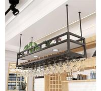 Portabottiglie sospeso, in ferro battuto, stile rustico retrò, per cucina, ristorante, bar, cantina, con 2 luci, lunghezza 60/80/100/120 cm (nero, 120 cm x 30 cm)