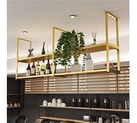Portabottiglie sospeso in Stile Industriale a 2 Livelli e portabicchieri, mensole galleggianti montate al soffitto per Un Elegante stoccaggio (Oro 60 * 30 * 8)