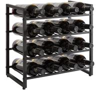Portabottiglie vino 16 pezzi metallo nero, Organizer stabile, impilabile, bar...