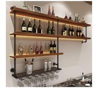 Portabottiglie Vino da Parete in Legno Massello, Porta Bottiglie di Vino con Luci LED, Industriale Scaffale Portabottiglie da Parete Conportabicchieri, per Cucina, Bar, Cantinetta, Sala (150 cm)