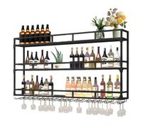 PortabottiglieDa Vino, Portabottiglie Da Parete Con Ripiano Espositivo, 3 Livelli Espositore Per Vino Multifunzionale, Portabottiglie Da Vino A Parete Per Casa, Bar, Ristorante (BLACK, 120*25*90CM)