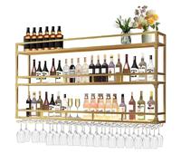 PortabottiglieDa Vino, Portabottiglie Da Parete Con Ripiano Espositivo, 3 Livelli Espositore Per Vino Multifunzionale, Portabottiglie Da Vino A Parete Per Casa, Bar, Ristorante (GOLD, 150*25*90CM)