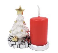 Portacandela con Albero di Natale in Resina Bianca e Argentata Smaltata