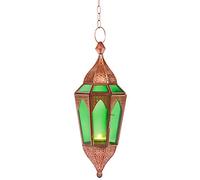Portacandela in vetro orientale Lalita, 41 cm, con manico orientale, marocchino, da appendere, con manici, come portacandela a sospensione, trasparente, verde