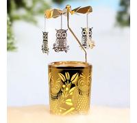 Portacandela rotante stile carosello placcato argento con ciondoli a tema amore, gufi, foglia di ginko, stelle, decorazione natalizia per casa, regalo per matrimonio, mamme, donne, mogli, compleanni