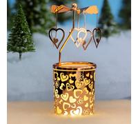 Portacandela rotante stile carosello placcato oro con decorazione a tema amore, stelle, cavallucci marini, per la casa, regalo matrimonio, San Valentino, mamma, moglie, sposa, compleanno