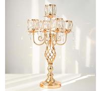 Portacandele A Sospensione In Cristallo A 5 Bracci - Elegante E Chic Decorazione Da Tavolo Alta 23,2 Pollici - Portatealight E Candelabro Ideale Come Splendido Centrotavola(Gold)