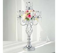 Portacandele A Sospensione In Cristallo A 5 Bracci - Elegante E Chic Decorazione Da Tavolo Alta 23,2 Pollici - Portatealight E Candelabro Ideale Come Splendido Centrotavola(Silver)
