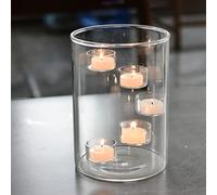 Portacandele cilindrico in vetro con uragano per lumini, centrotavola da tavolo, trasparente, decorativo, geometrico per matrimoni, feste (n. 02)