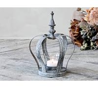 Portacandele con corona grigia invecchiata (grigio, metallo)