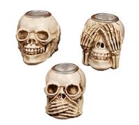 Portacandele con teschio, supporto per tea light in resina Wise Monkeys da 3 pezzi nero