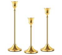 Portacandele Conici per Candelieri, Set di 3 Candelabro Metallo Lungo vintage, Per Candele Coniche di Spessore 3/4", Per Matrimoni, Cene a Lume di Candela, Decorazioni Casa, Oro