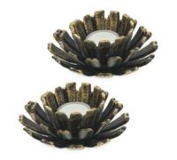 Relaxdays Portacandele, Set da 2, a Forma di Fiore, Supporto in Ghisa, Esterni e Interni, H x D 6 x 13,5 cm, Bronzo