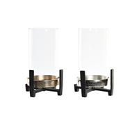 Portacandele DKD Home Decor 15 x 15 x 28 cm Champagne Cristallo Argentato Ner