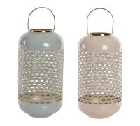 Portacandele DKD Home Decor 24 x 24 x 46 cm Azzurro Rosa Alluminio 24 x 24 x