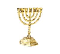 Portacandele ebraici dorati, candelabri religiosi, candelieri di Hanukkah a 7 bracci - L