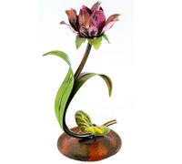 PORTACANDELE FIORE in ferro battuto lavorato e dipinto a mano