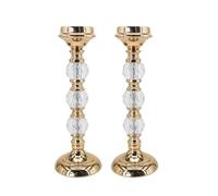 Portacandele for La Casa, Matrimoni, Feste, Sala Da Pranzo, Set Di 2 Candelieri Decorativi In Cristallo Dorato In Stile Europeo(Height 32cm)