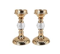 Portacandele for La Casa, Matrimoni, Feste, Sala Da Pranzo, Set Di 2 Candelieri Decorativi In Cristallo Dorato In Stile Europeo(Height 19cm)