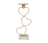 Portacandele Hearts 14,5x10x32,5 cm in Ferro e Marmo Oro e Bianco