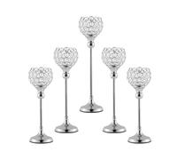 Portacandele in cristallo oro e argento for centrotavola nuziali, lumini, candelieri, decorazioni, 5 pezzi for set(Sliver)
