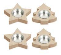 Portacandele in Legno, 4 Pezzi Portalumini a Forma di Stella e Albero di Natale, Portacandele Natale, Decorazione da Tavolo, Feste, Regalo