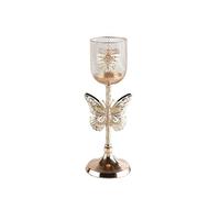 Portacandele in metallo dorato a forma di farfalla in cristallo, piccolo candelabro vintage in ferro, contenitori per candele romantici dorati, portacandele vintage (11 x 11 x 30 cm)