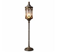 Portacandele Lanterna da Terra Vintage Americano | Supporto per Candele in Ferro e Vetro per Ingresso, Soggiorno e Patio | Stile Rustico Interno ed Esterno(M)