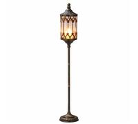 Portacandele Lanterna da Terra Vintage Americano | Supporto per Candele in Ferro e Vetro per Ingresso, Soggiorno e Patio | Stile Rustico Interno ed Esterno(L)