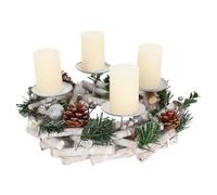 Portacandele natalizio avvento Natale HWC-M12 legno bianco argento - circolare con candele