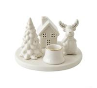 Portacandele natalizio con renne e case di neve, realizzato in ceramica per migliorare la decorazione stagionale e il bagliore accogliente (candelabro a forma di cervo)