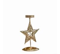 Portacandele natalizio vintage in metallo, 17 cm, in ferro dorato, con stelle, fiori, renne, fiocchi di neve e albero, per casa, vacanze, matrimoni e feste (pentagrammi)