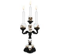 Portacandele Ornamento a Teschio, SHAIDOJIO Candelabro Nero di Halloween con 3 Bracci, Gotico Tealight a Teschio Porta Candele in Resina, Spaventoso Teschio Statua per La Camera da Letto e Soggiorno
