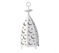 Portacandele rustico in ferro a forma di stella e luna con design a sagoma cava per decorazione domestica per interni e mensola del caminetto (bianco)