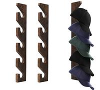 Portacapelli, per cappellini da baseball, supporto da parete in legno, organizer verticale, con 5 ganci in legno, per cappelli, sciarpe in porta, ingresso, camera da letto, lavanderia, 2 pezzi (2)