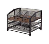 Portacapsule caffè,Scaffale a 3 livelli in metallo e legno di grande capacità,Organizzatore per Stazione Caffè - Per cassetto, piano di lavoro, armadietto, muro, frigorifero, cucina, bar, caffetteria,