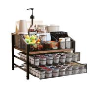 Portacapsule caffè - Scaffale a 3 livelli in metallo e legno di grande capacità - Portacapsule | Per cassetto, piano di lavoro, armadietto, muro, frigorifero, cucina, bar, caffetteria, scrivania, ango