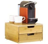 Portacapsule Contenitore Doppio Cassetto Porta Cialde compatibile per Capsule Nespresso Dolcegusto Modomio Caffè e Bustine Tè Zucchero, struttura in Legno di Bambù Bamboo Dimensioni 31 x 31 x 18 cm Tu