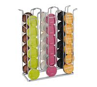 Relaxdays Porta Cialde, Contenitore Macchinetta, Metallo, HLP 32,5 x 26,5 x 9,5 cm, Argentato, Ferro, 36 Capsule Dolce Gusto