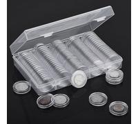 Portacapsule rotondo da 25 mm, 100 pezzi, con scatola portaoggetti, in plastica trasparente, custodie protettive per monete, tra cui rame, argento, oro e tipi commemorativi