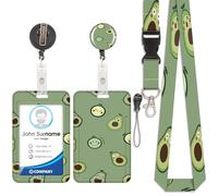 Portacarte Avocado smiley, badge ID, cordino staccabile con clip retrattile, utilizzabile per portachiavi, biglietti da visita, tessere per porte, carte d'identità