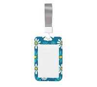 Portacarte d'identità impermeabile Fiori margherita bianchi e blu Tinta unita Cordino resistente con porta badge per tessera BadgeRegali per ufficio insegnante infermiera