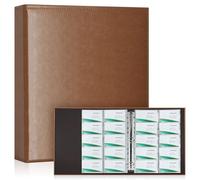 Portacarte Organizer Marrone con 600 Posti - 30 Fogli Refill A4, Sistema 3 Anelli, Caricamento Laterale per Biglietti da Visita & Carte, Pelle PU Premium per Ufficio Professionale