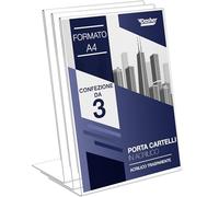 Portacartello in Acrilico con Retro Angolato A4, 3 Pezzi, Cornici Pubblicitarie, Cornice Trasparente per Cartelli, Brochure, Volantini, Menu. Bacheca in Plastica per Casa, Ufficio, Ristorante